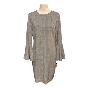 Lauren Ralph Lauren Dress Women 12 Black Plaid Midi Bell Sleeve Academia Y2K 90s